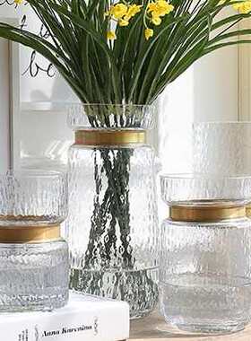 批发欧式铜圈透明玻璃花瓶 人工吹制金属环水培花瓶插花干花摆件