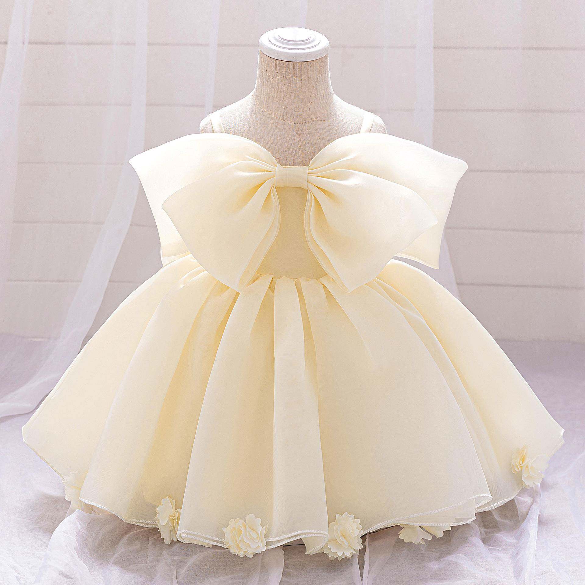baby girl pink dress with big bow design young girl dress
