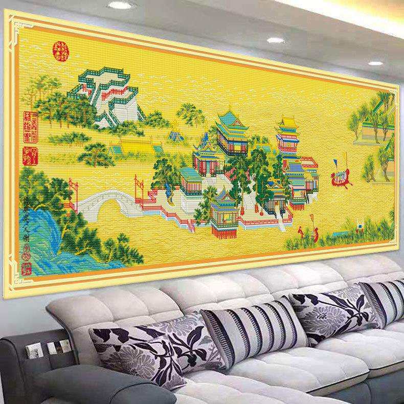 2023新款十字绣清明上河图金明池客厅线绣传世国画风景古绢自己绣