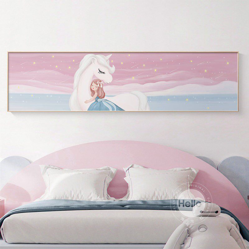 儿童房装饰画 画温馨女儿房粉色公主房背景北欧女孩房间卧室床头