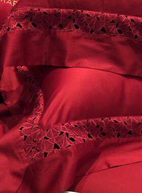 约轻奢长绒结婚Mlc纯棉棉四件套新婚红色床单棉被套婚全庆床上简