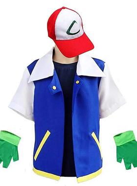 Cosplay Pokemon Anime Ash Ketchum Blue Jacket Costume Clothe