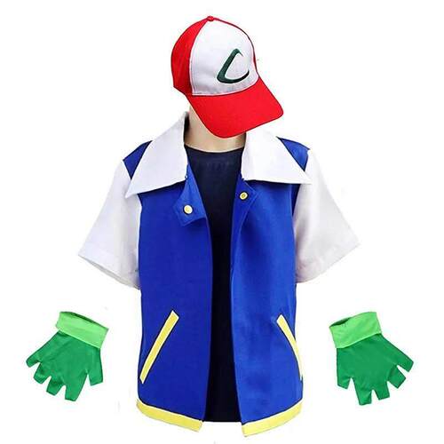 Cosplay Pokemon Anime Ash Ketchum Blue Jacket Costume Clothe
