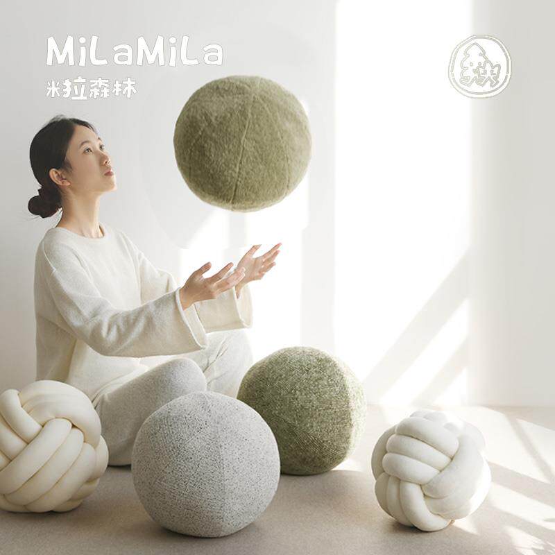 MILA米拉森林 泰迪绒圆球抱枕ins客厅沙发纯色羊羔绒结绳球形圆形