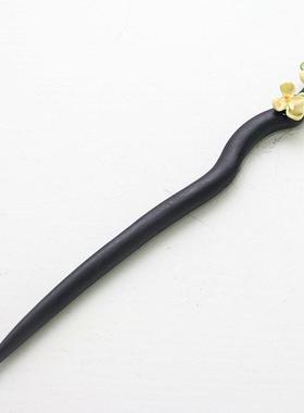 银杏檀木发簪新中式2024新款高端木质发钗日常簪子盘发