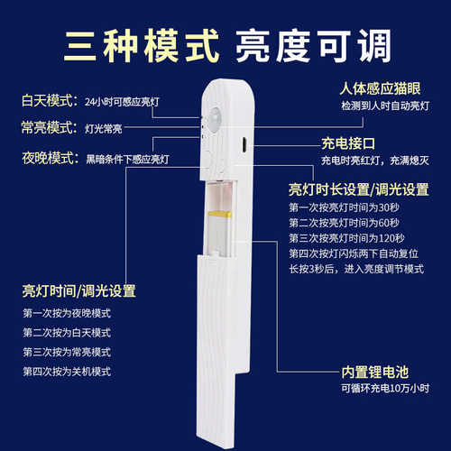 可充电楼梯感应灯人体自动过道免布线无线家用地脚走道扶手自粘