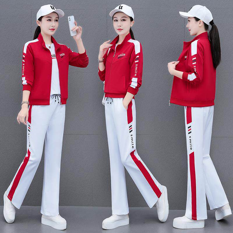 新款立领开衫微喇叭裤运动服套装女2024春秋广场舞跳舞团购宽松三