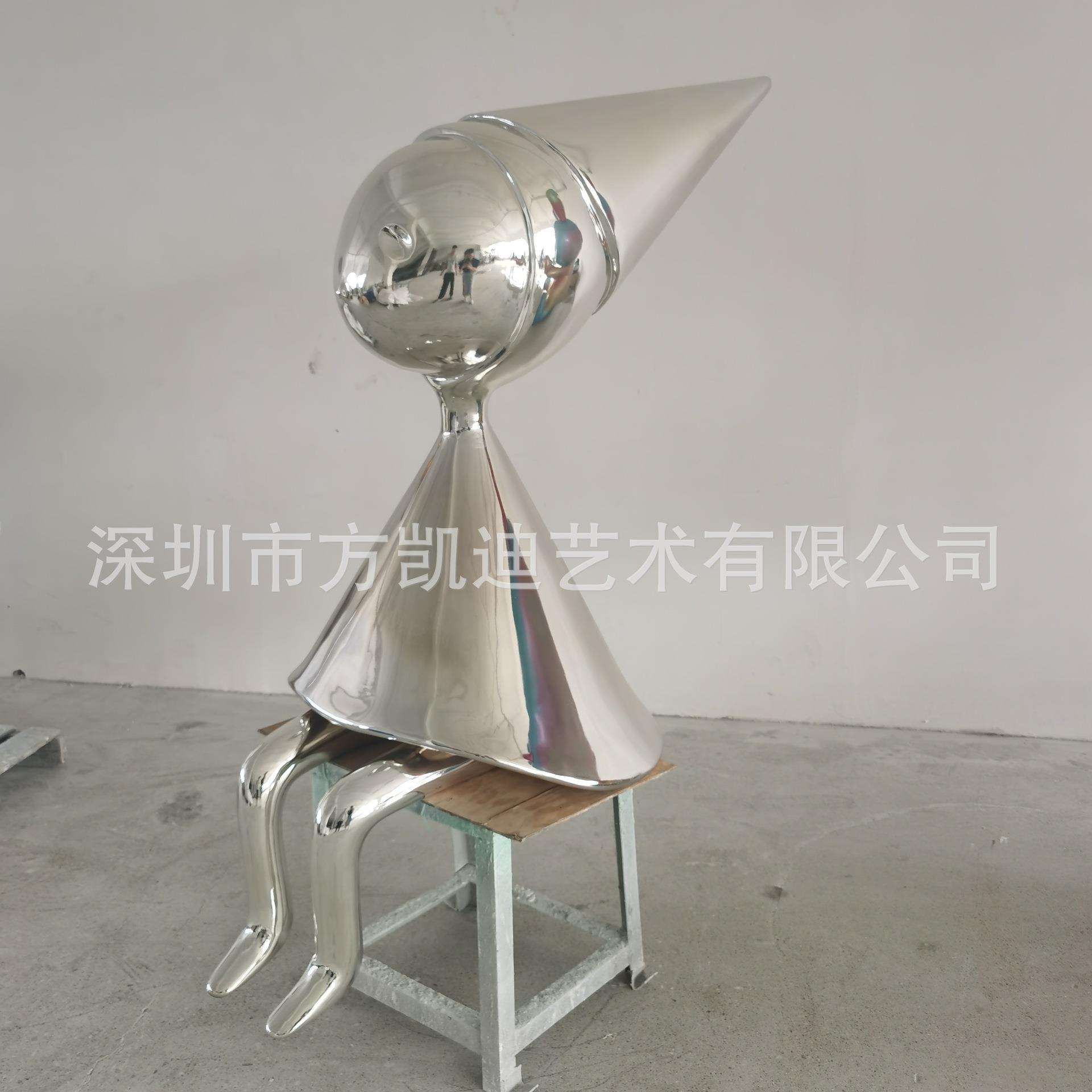 不锈钢镜面卡通抽象人物雕塑摆件创意艺术坐姿