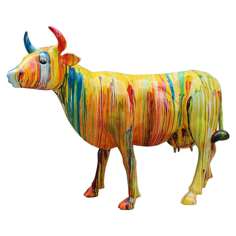 户外公园广场美陈彩绘牛动物雕塑 惠州厂家定制大型玻璃钢牛摆件