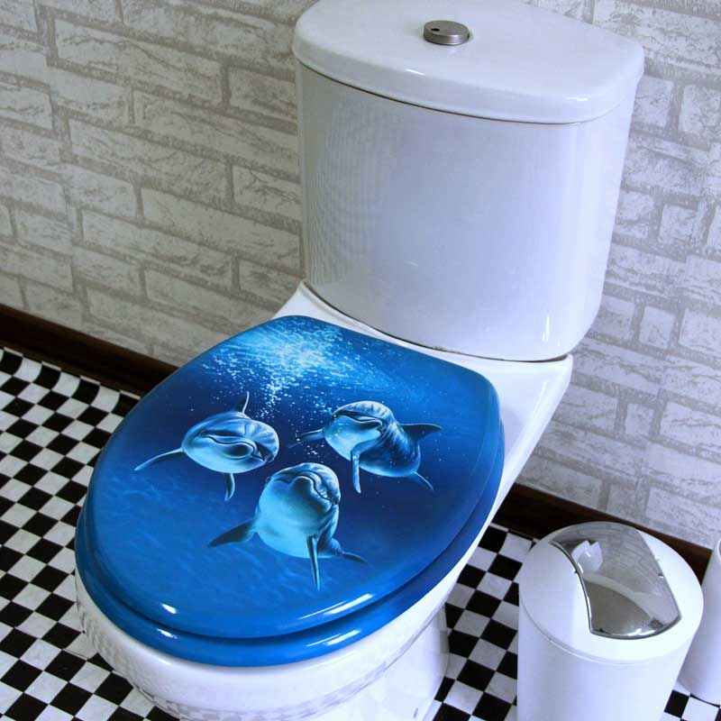 MDF马桶盖加厚老式坐便器盖子盖板家用卫生间OVU型通用蓝色海豚