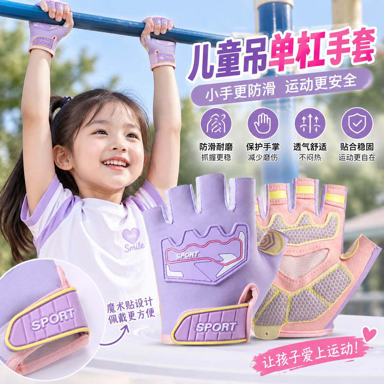 儿童吊单杠专用手套男孩女童运动防滑耐磨防起茧攀岩骑行引体向上