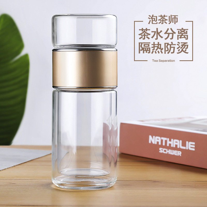 新款茶水分离玻璃杯便携办公家用泡茶水杯双层玻璃杯创意杯子定制