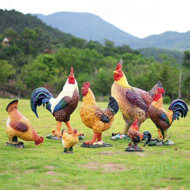 户外仿真动物小鸡母鸡大公鸡花园农场门口装饰摆件玻璃钢落地雕塑