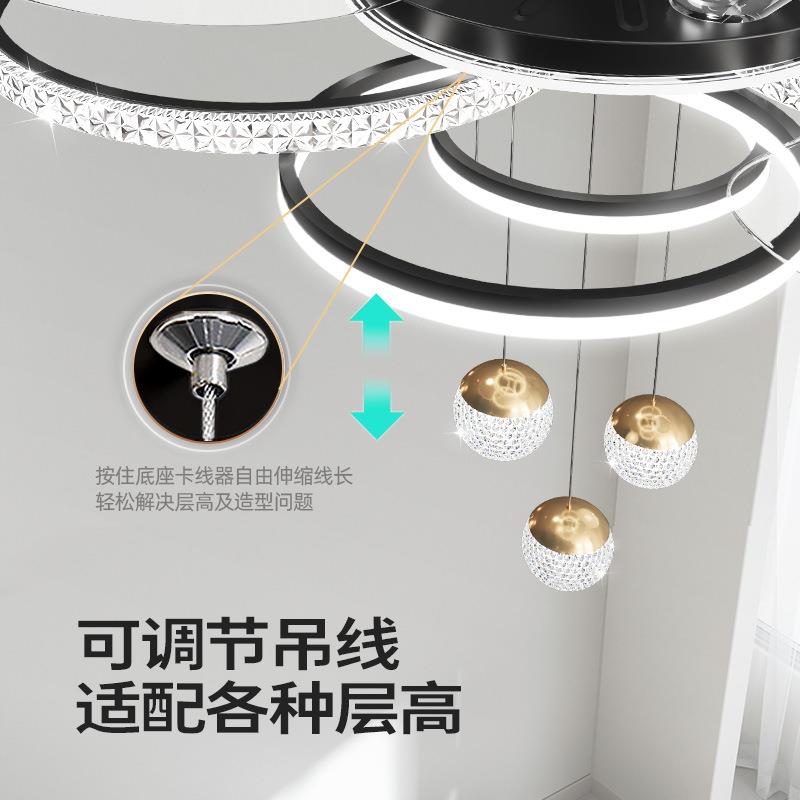 客厅隐形风扇灯新款轻奢卧室餐厅电风扇家用一体水晶吊扇灯