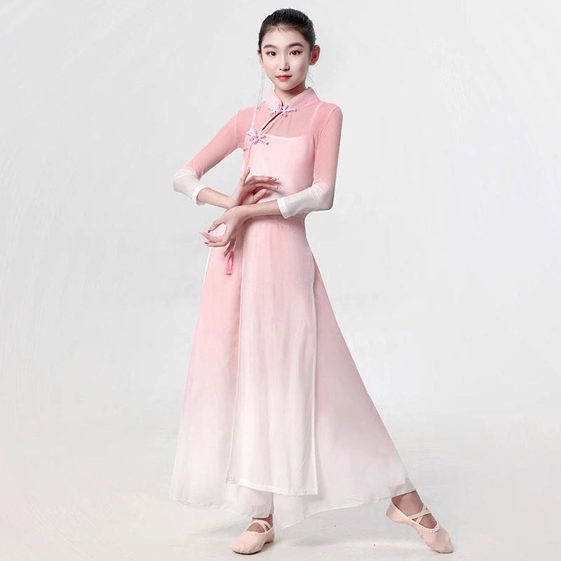 女童古典蹈服中国弹力旗袍舞蹈扇子风中国舞舞身韵练服功装SEP演