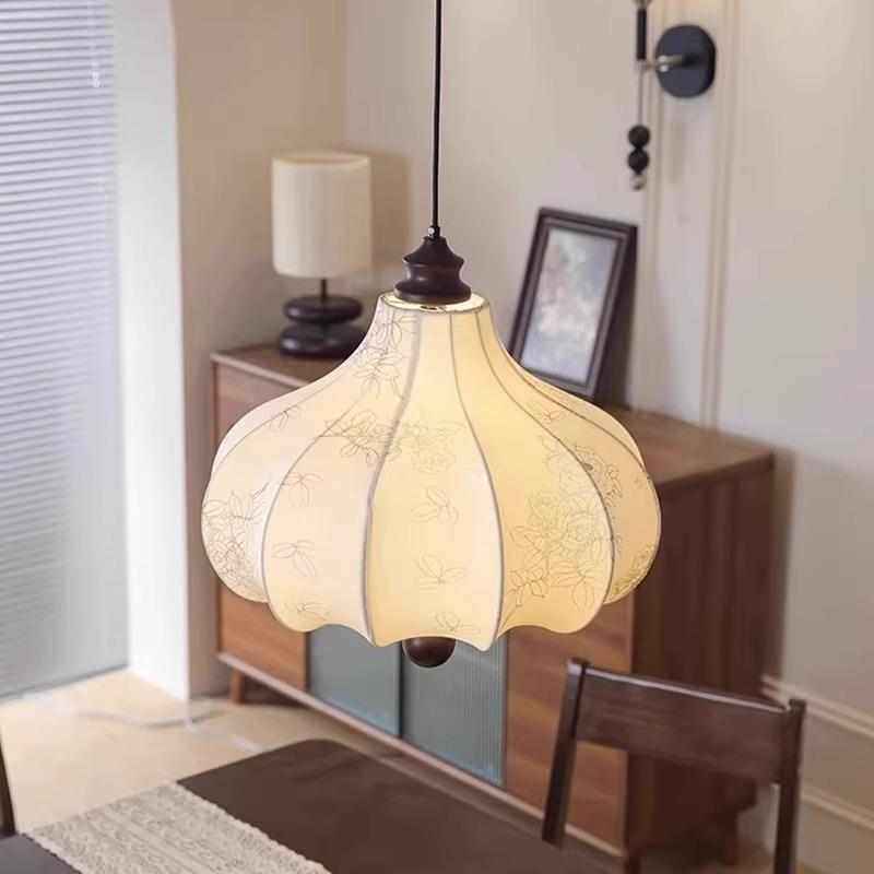 中古餐厅印花布艺吊灯法式房间复古胡桃实木卧室书房衣帽间栗子灯,家装灯饰光源,客厅吊灯,淘宝优惠券,粉丝福利购,淘宝优惠卷
