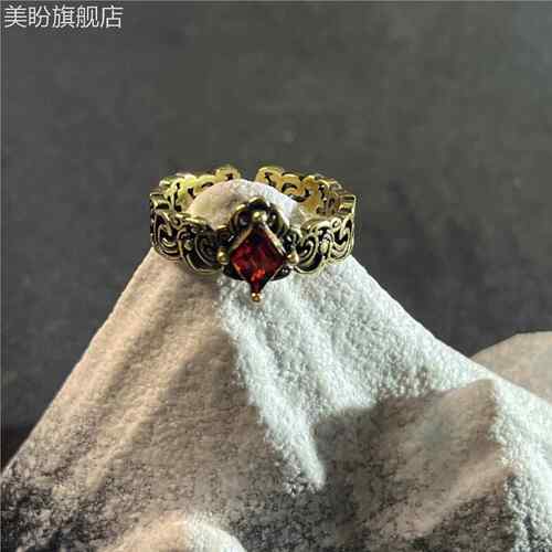 新品独白亚特兰鸢尾花黑金色石榴红开口戒指小众复古甜酷中古风女
