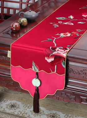 新中式佩玉流简约田园桌苏旗餐EEJ桌茶几布艺旗台布刺绣桌布床定