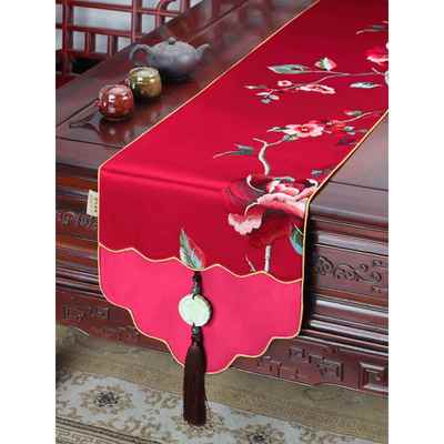 新中式佩玉流简约田园桌苏旗餐EEJ桌茶几布艺旗台布刺绣桌布床定