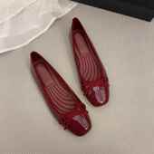 春秋法式 气质蝴蝶结0206zd 春方头软底浅口婚鞋 红色包鞋 女2026新款