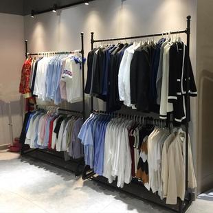 双杆卧室挂衣架子家用阳台晾衣架衣帽间服装 双层衣帽架落地式 货架