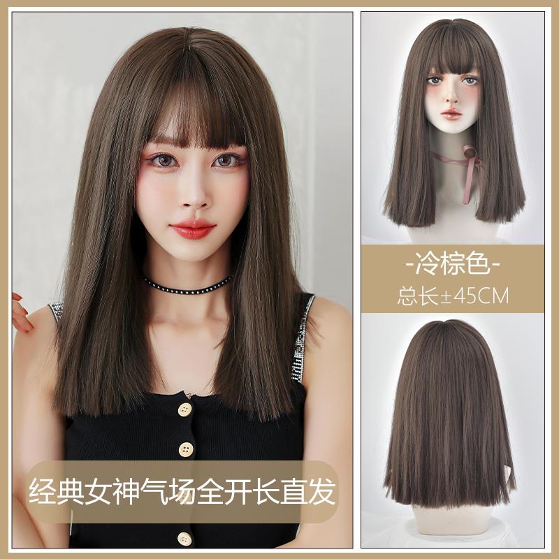 高档假可女长发发自然挂耳挑中染网红修脸爱空气刘海齐肩短发锁骨