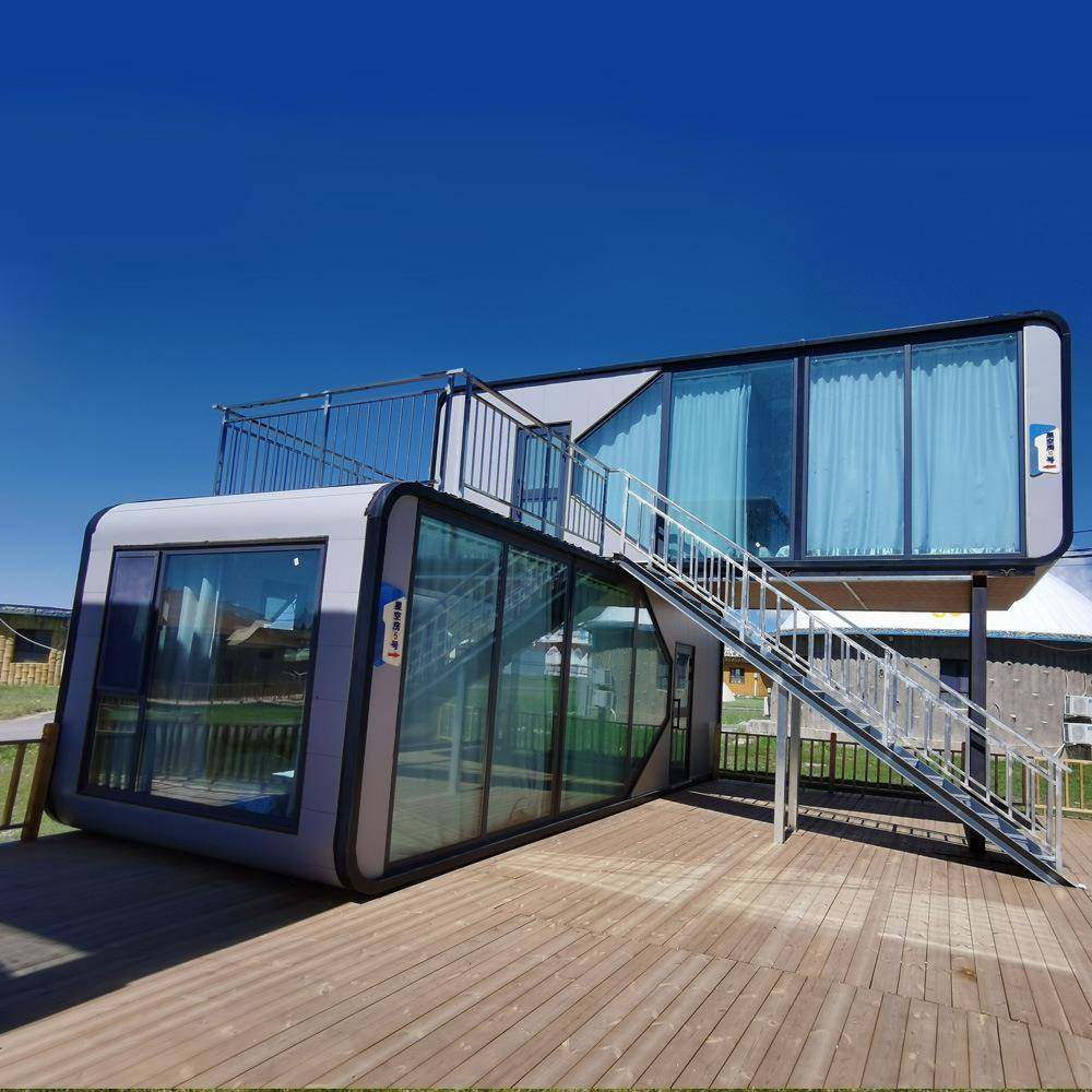 蓝色豪华模块化露营建筑移动现代胶囊小苹果小屋用于酒店和公寓、