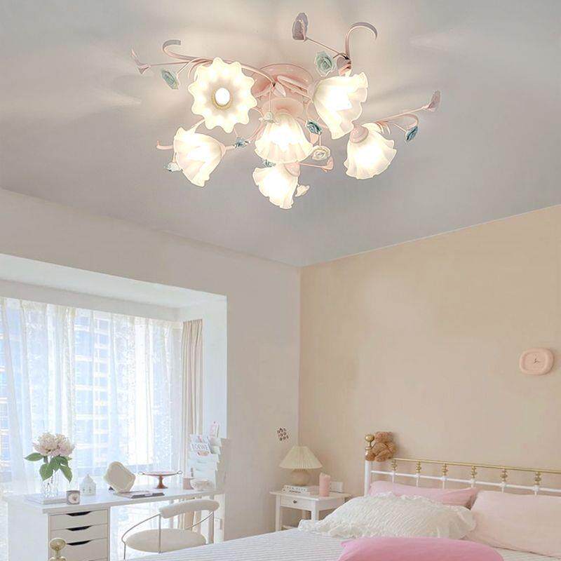 粉色田园玫瑰花朵卧室吸顶灯温馨浪漫儿童灯个性公主房女孩房间灯