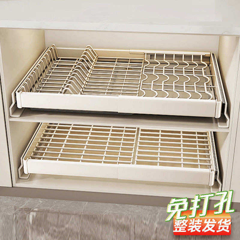 免打孔拉篮碗碟置物架厨房橱柜内伸缩抽屉式碗盘沥水收纳碗架,家装主材,拉篮,淘宝优惠券,粉丝福利购,淘宝优惠卷
