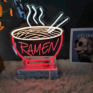 led霓虹灯创意个性RAMEN拉面馆招牌发光广告造型灯氛围装饰夜灯