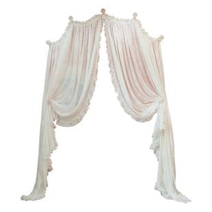 客厅纱花边奢纱帘丝绒客厅窗纱帘轻浮雕镜中花门帘法式短穹顶书房