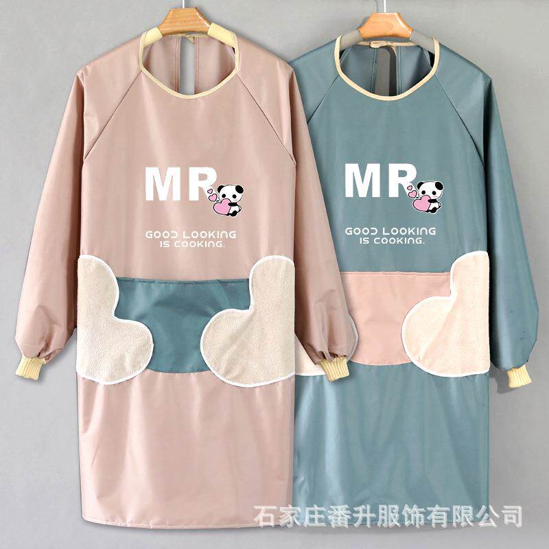 厨房围裙女长袖韩版可爱家用时尚工作服防水防油做饭围腰卡通罩衣