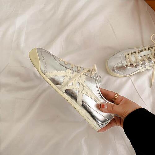 Casual sneakers women's flats百搭银色休闲运动鞋女
