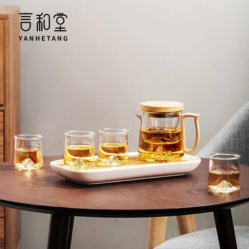 言和堂玻璃茶具套装户外露营装备家用轻奢高档泡茶壶小型茶盘茶杯