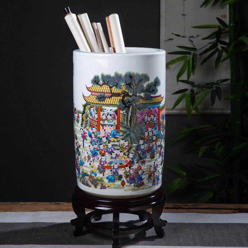 景德镇陶瓷器书画 画缸卷轴缸箭筒剑筒字画 画缸书房收纳花瓶百子