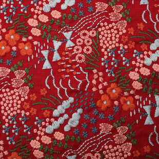 樋绣口美子棉麻刺布料田园小清新苎棉绣花麻布料愉TMC-E211可做马