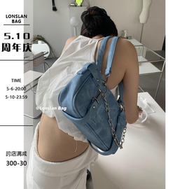 Lonslan BAG 23SUMER NEW甜酷高级感牛仔纹机车链条单肩腋下包女