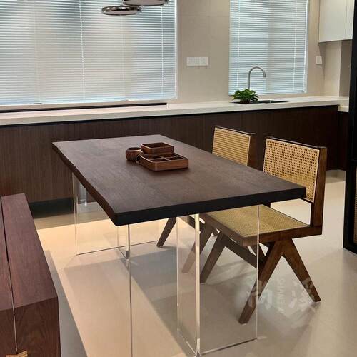 实木餐桌亚克力悬浮定制原木长方形客厅家用胡桃木大饭桌椅组合