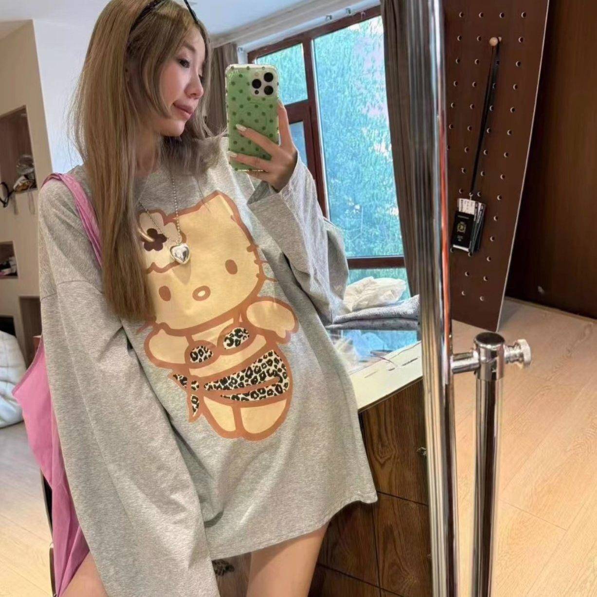好货大码女装300斤美式卡通kitty猫T恤胖mm秋季薄款宽松显瘦长袖