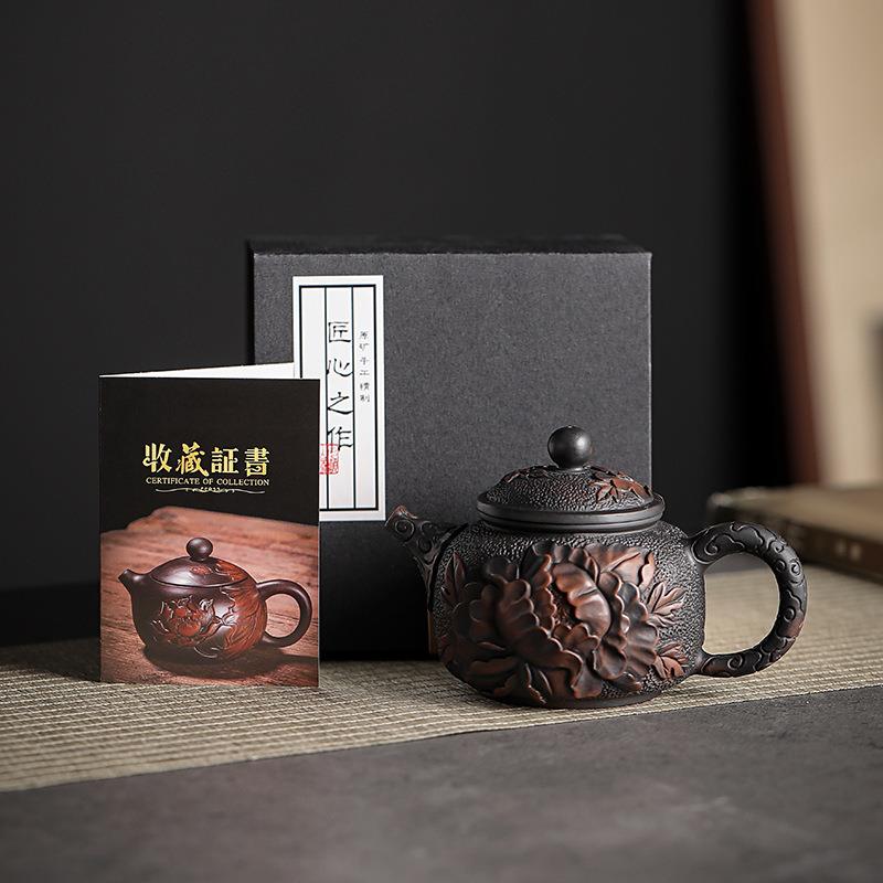 紫陶茶壶纯手工壶仿古功夫紫砂壶家用茶具雕花泡茶壶单个西施壶