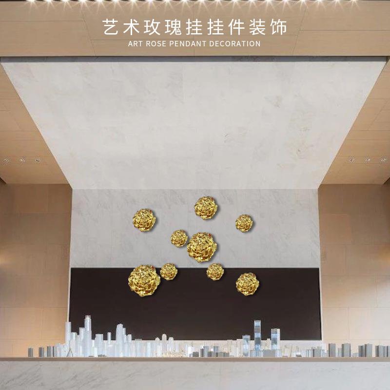 时尚现风树脂真空电镀金壁挂墙壁客厅样板房花朵样板装饰工艺品