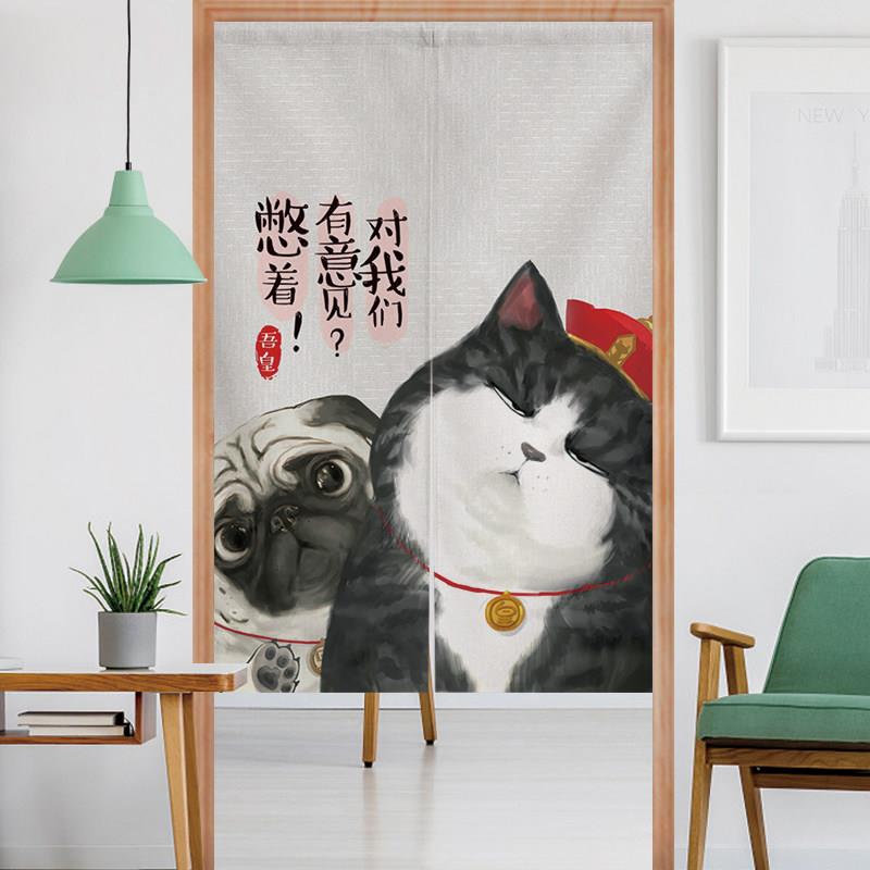 卡通可爱猫咪门帘卧室厕所玄关隔断帘橱柜遮挡半帘厨房短帘免打孔