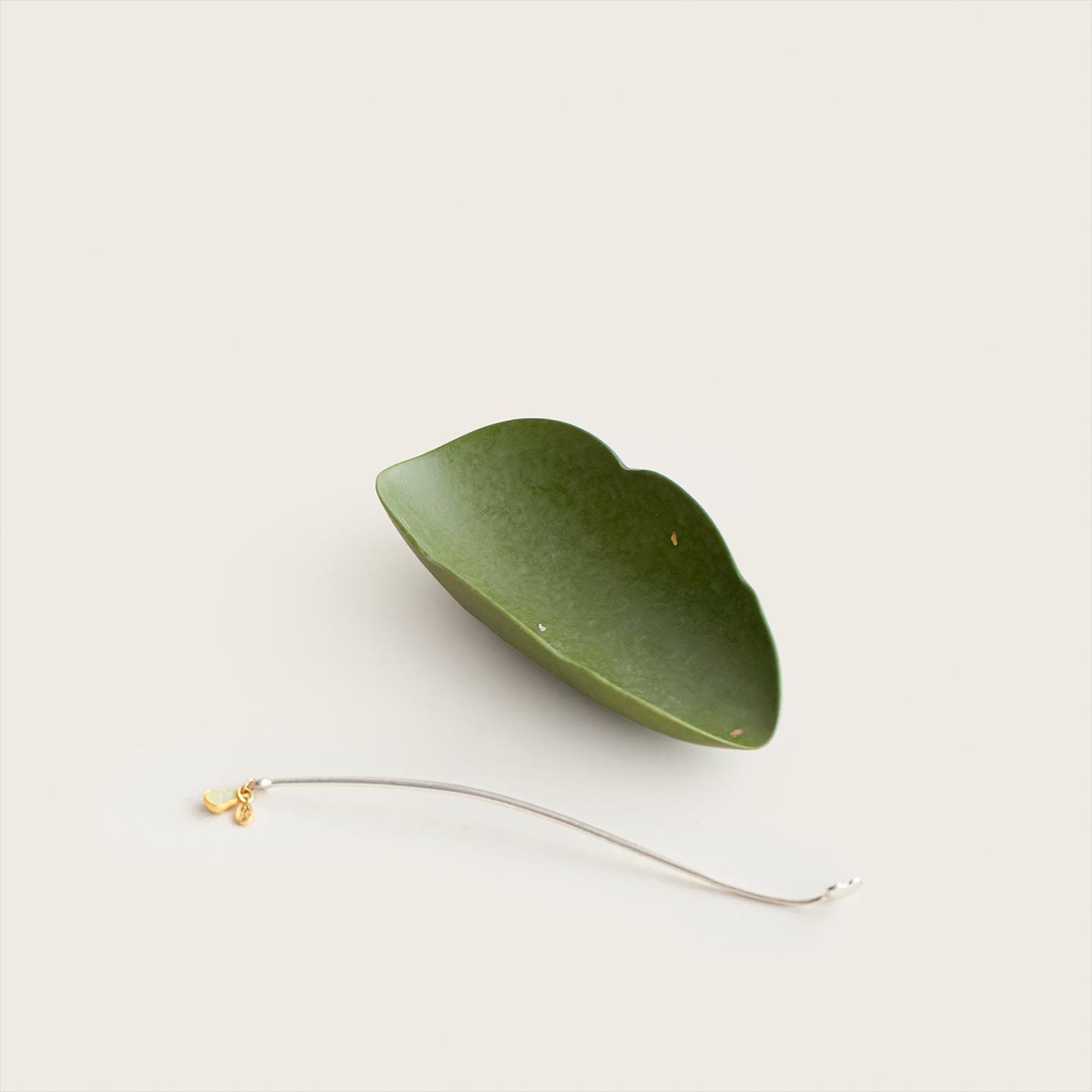 宜物宜心 橘绿青叶茶则茶拨两件套组陶瓷洒金分茶赏茶荷茶道配件