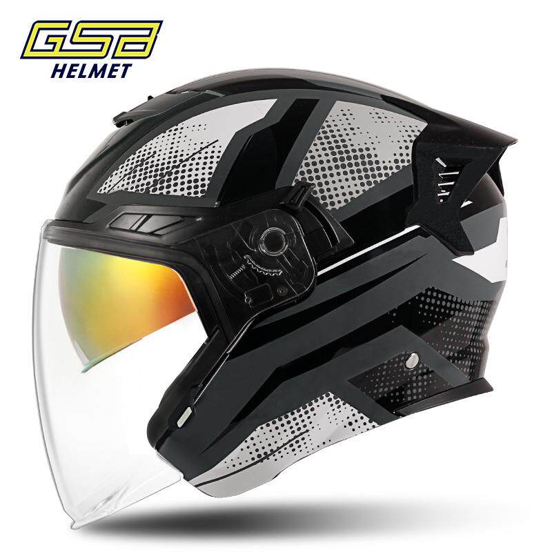 正品GS/B摩托车头盔秋电瓶盔机车男女34四分之三半盔车四季双镜片