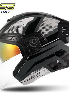 正品GS/B摩托车头盔秋电瓶盔机车男女34四分之三半盔车四季双镜片