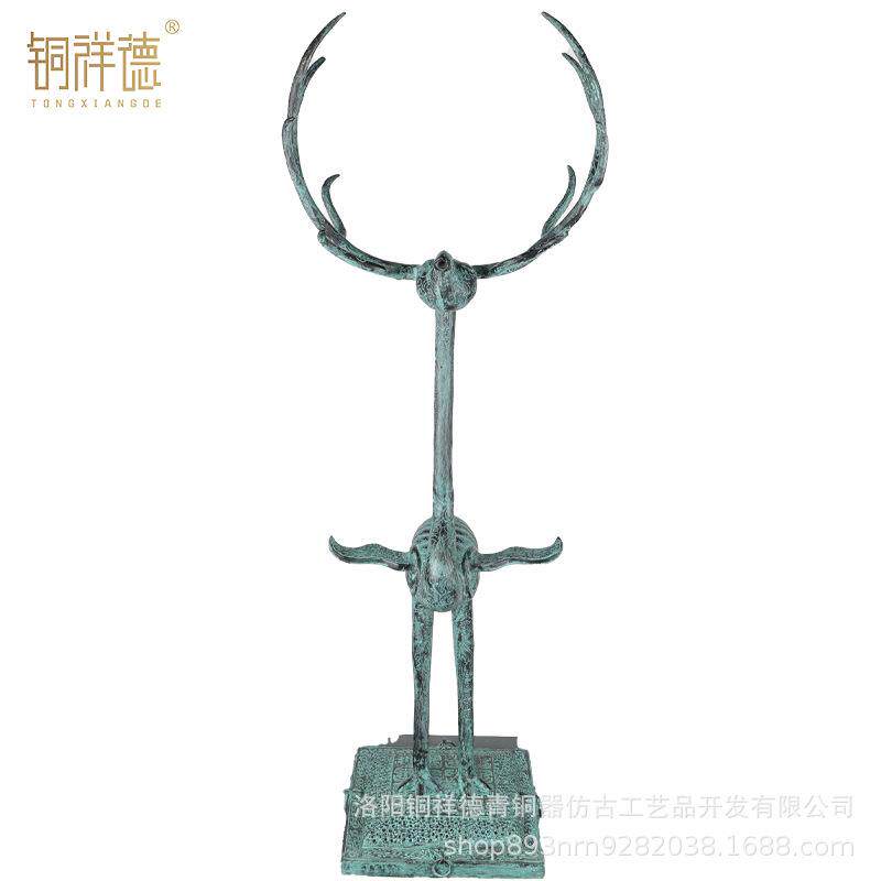 仿古青铜器 战国曾侯乙青铜鹿角立鹤摆件工艺品收藏 湖北博物馆藏