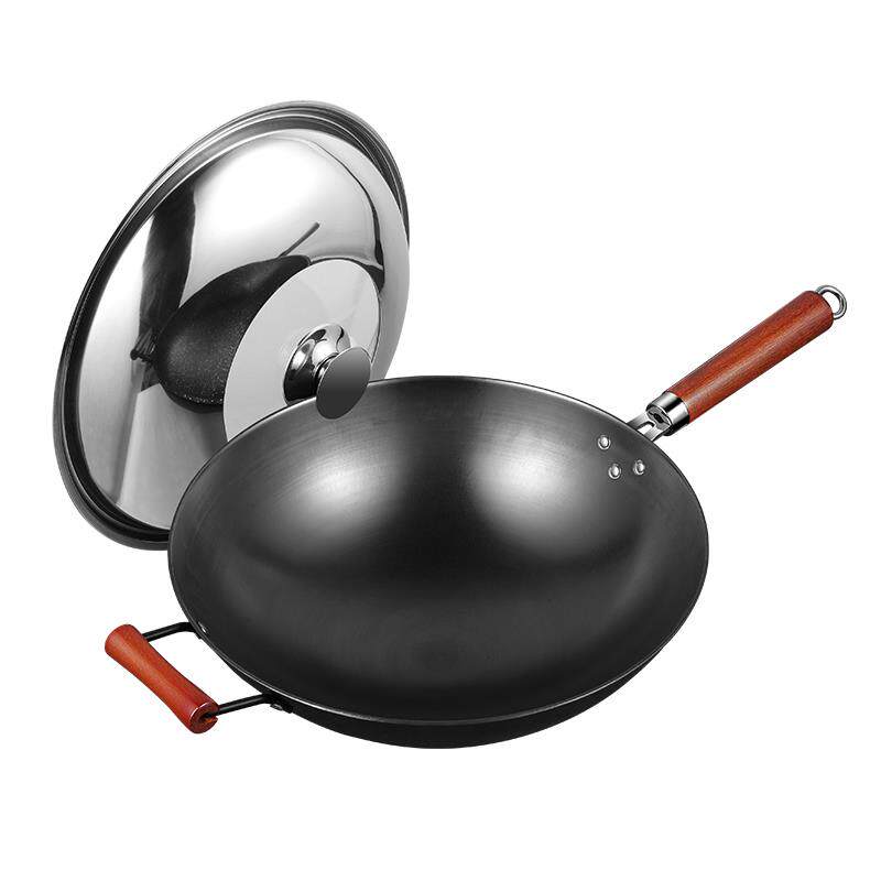 正品好妻4CM凹面电磁炉配3套子圆底底尖精铁炒锅 通用燃气灶配锅