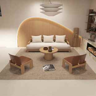 需定制侘寂风民宿大堂沙发组合酒店大厅原木色会所洽谈原木风实木