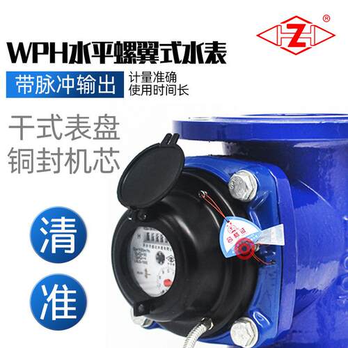 WPH水平螺翼可拆水表铸铁蓝壳有线脉冲灌溉铜封光电直读 DN40-200