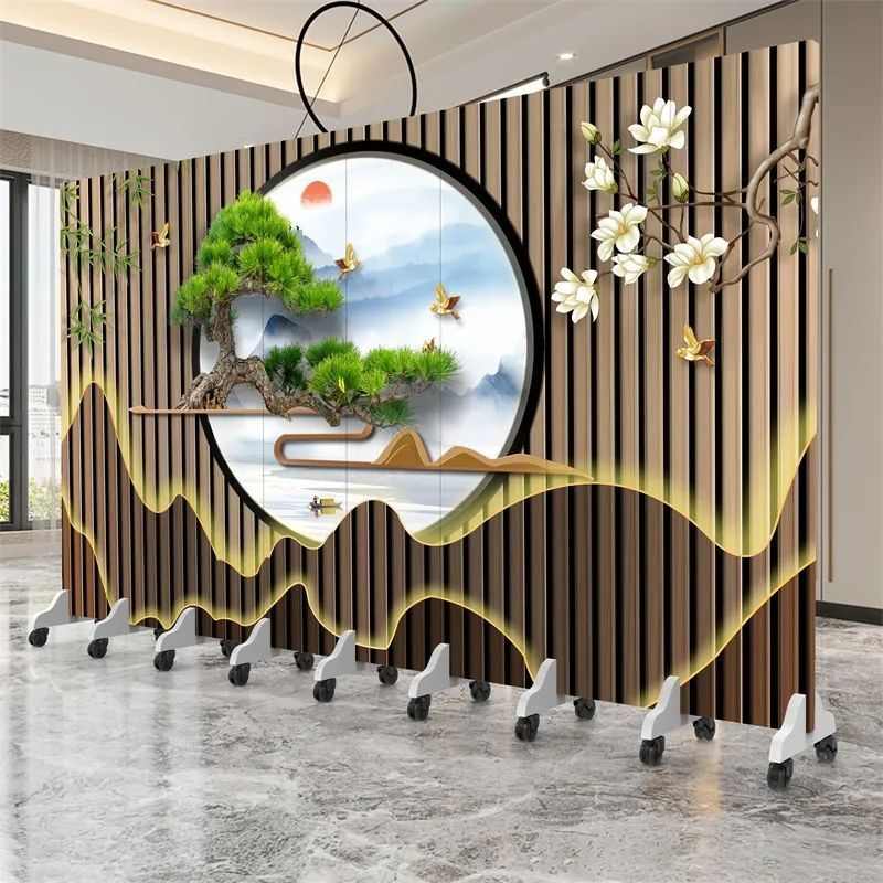 新中式屏风隔断客厅办公室酒店入门遮挡折叠移动饭店包间复古高端